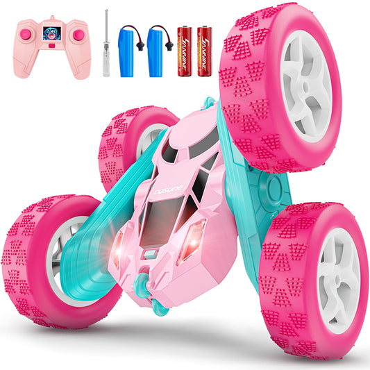 Cosone Remote Control Car for Girls, All-wheel Off-road Stunt RC Car with Headlights, Double-sided 360° Rotating Toy, Gifts for Kids 6+ (Pink)