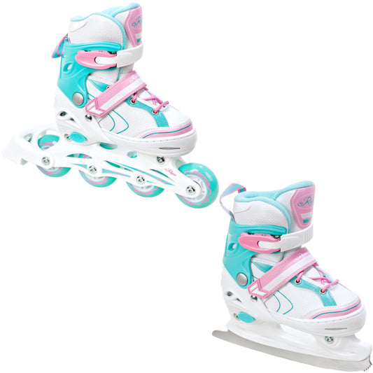 RAVEN 2in1 Ice Skates Inline Skates for Kids Girls adjustable (Lia Mint, 30-33 (18.5cm-20.5cm))