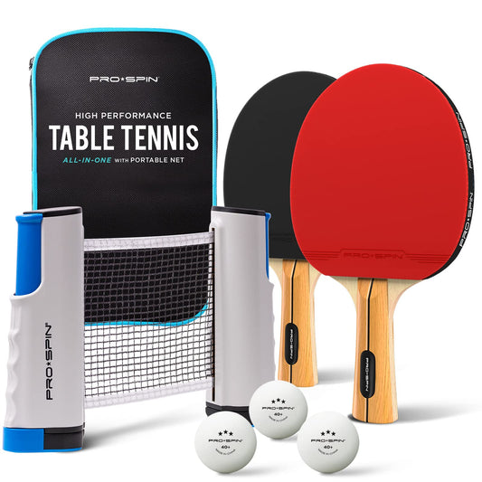 PRO-SPIN Table Tennis Paddle Set - With Table Tennis Net For Any Table, 3-Star Table Tennis Balls, Bag/Case | 2-Pack | Retractable Portable Table Tennis Net | Great Gift & Games