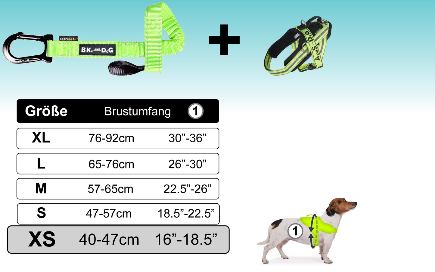 Dog leash and harness for bike, harness with side rings, including 2 bike straps. Patented. (Yellow, XS)