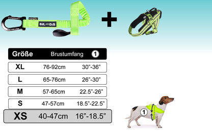 Dog leash and harness for bike, harness with side rings, including 2 bike straps. Patented. (Yellow, XS)