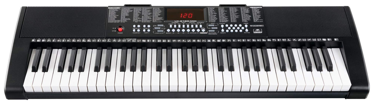 McGrey LK-6120-MIC Keyboard Set - beginner keyboard with 61 light-up keys - 255 sounds and 255 rhythms - 50 demo songs - includes microphone - savings set includes X keyboard stand and headphones - black