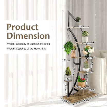 COMFOTTEU 5-tier Plant Stand, Metal Plant Pot, Plant Stand with Tilt Protection, Plant Holder with 7 Tiers & 1 Hook, Display Stand for Patio Garden Balcony, Black (2 Pieces)