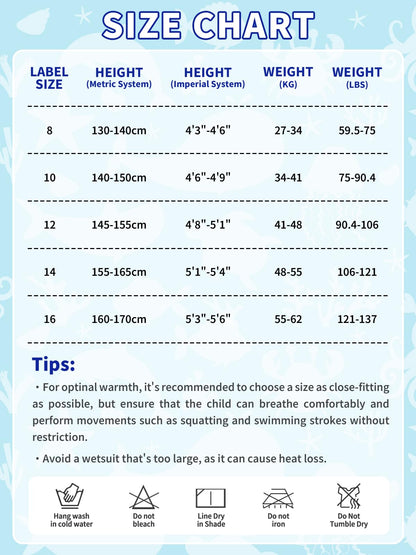 Summshall Kids Neoprene Wetsuit, 2.5mm thick for warmth. Short or long options for diving, swimming, surfing. Perfect thermal swimsuit for boys and girls.