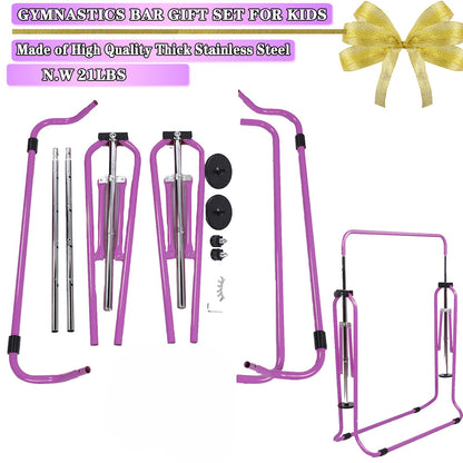 FINGER TEN Kids Gymnastics Bar, Horizontal Kip Bar Foldable Gymnastics Training Equipment 4 Heights Adjustable Horizontal Bars, Gymnastics Bar for Indoor Outdoor Home (Purple)