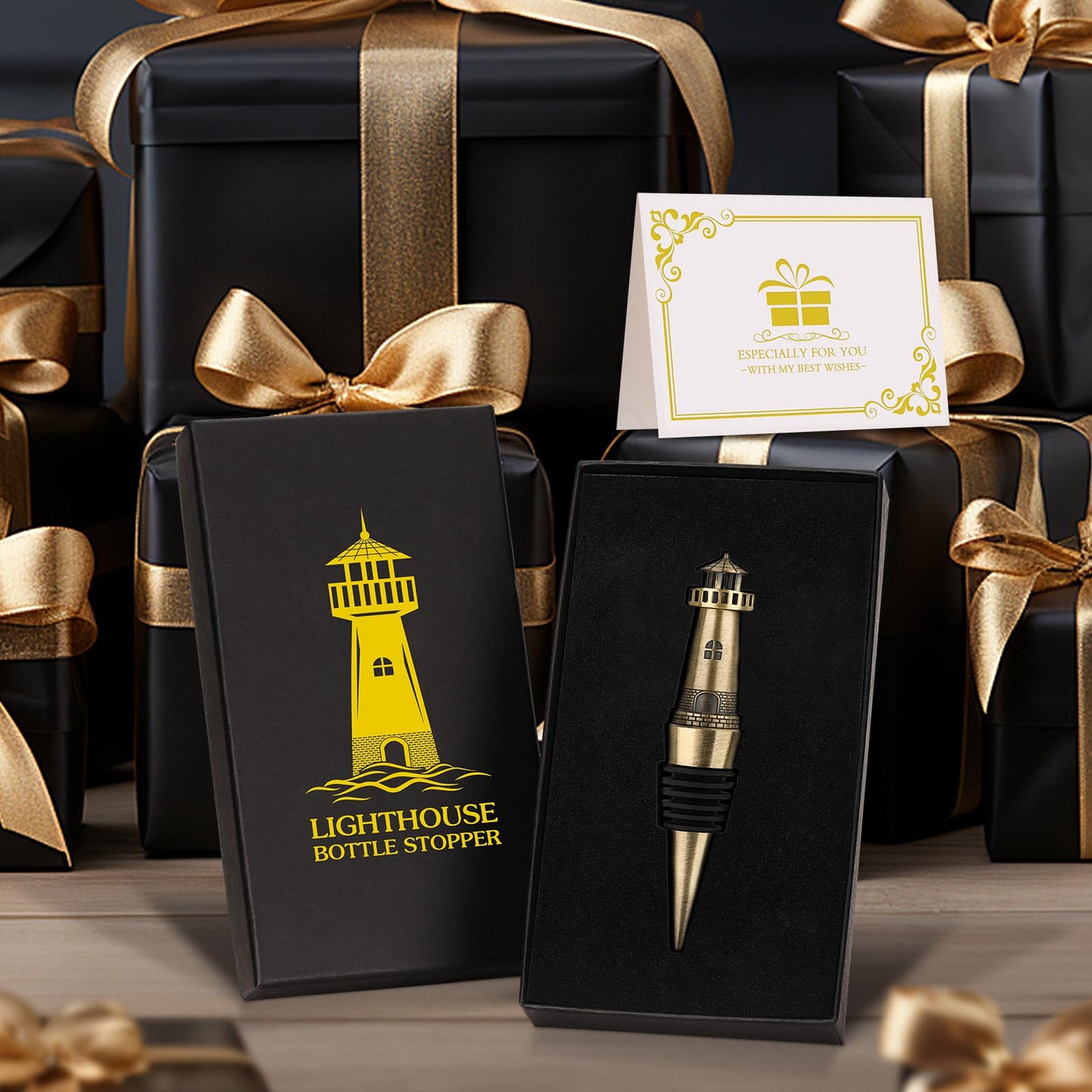LKKCHER lighthouse wine bottle stopper, lighthouse decor, wine gifts for men and women, wine stopper for wine bottles, Father's Day gift birthday gift, Bronze