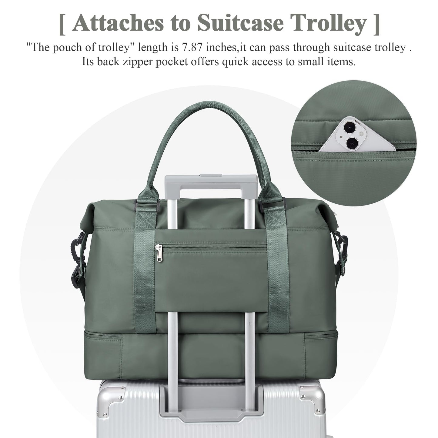 Women's Travel Bag Easyjet Hand Luggage Bag Sports Bag Weekender Bag Waterproof Swim Bag Travel Bag Duffle Bag Fitness Bag Training Bag Hospital Bag with Shoe Compartment, A2-Green