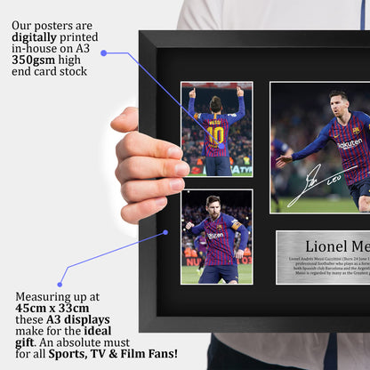 HWC Trading Lionel Messi A3 Framed Signed Printed Autograph Picture Print Photo Display Gift For Barcelona Football Fans