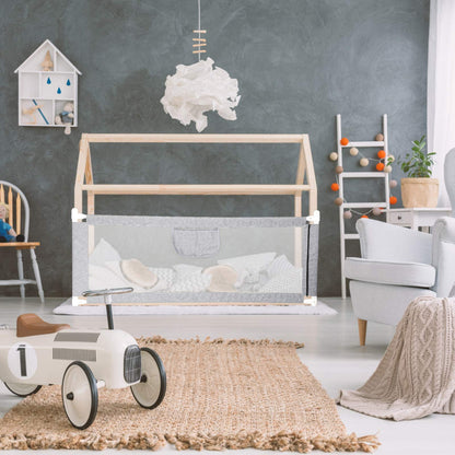 Owlke 200cm bed guard rail, bed rail for children, adjustable height from 80-96cm, guard rail for toddlers, baby bed rail, children's bed guard rail, fall protection for kids, gray.