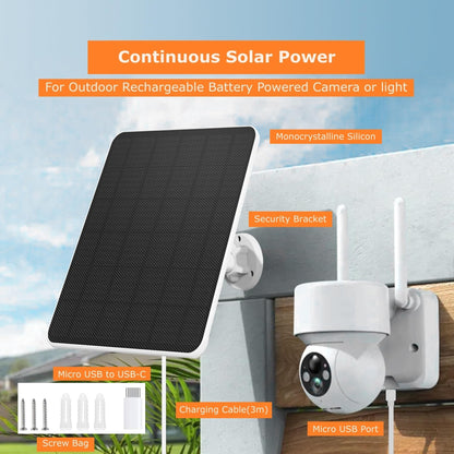 Solar panel for surveillance camera, 6W solar module for security camera, outdoor camera, doorbell and outdoor lighting with USB and USB-C connection, IP65 3m cable, 360° adjustable bracket (2 pack)