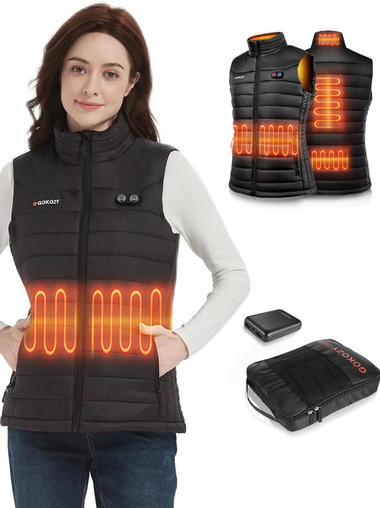 Gokozy Heated Vest for Women with 10000mAh power bank, 5 heat zones, quick heating, intelligent electric lightweight heated vest for mountain climbing and outdoor work.