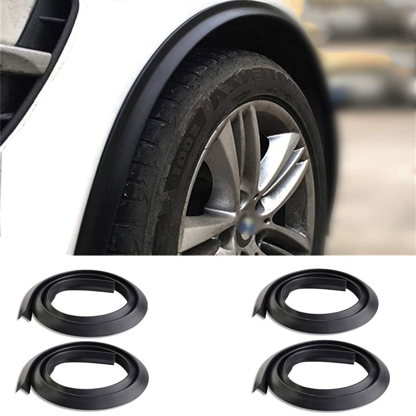YouDuZui 1.5m Universal Mudguards Car Wheel Fender Extension Shaping Flares Car Tire Eyebrows Trim Strip Stick Out Edge for Car Protector and Decoration, Pack of 4 PCS