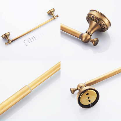 Antique Bronze Bathroom Hardware Set, Adjustable Towel Holder, Toilet Paper Holder, Towel Bar, Hooks, Bathroom Accessory Set Wall Mounted (Carved Pattern)