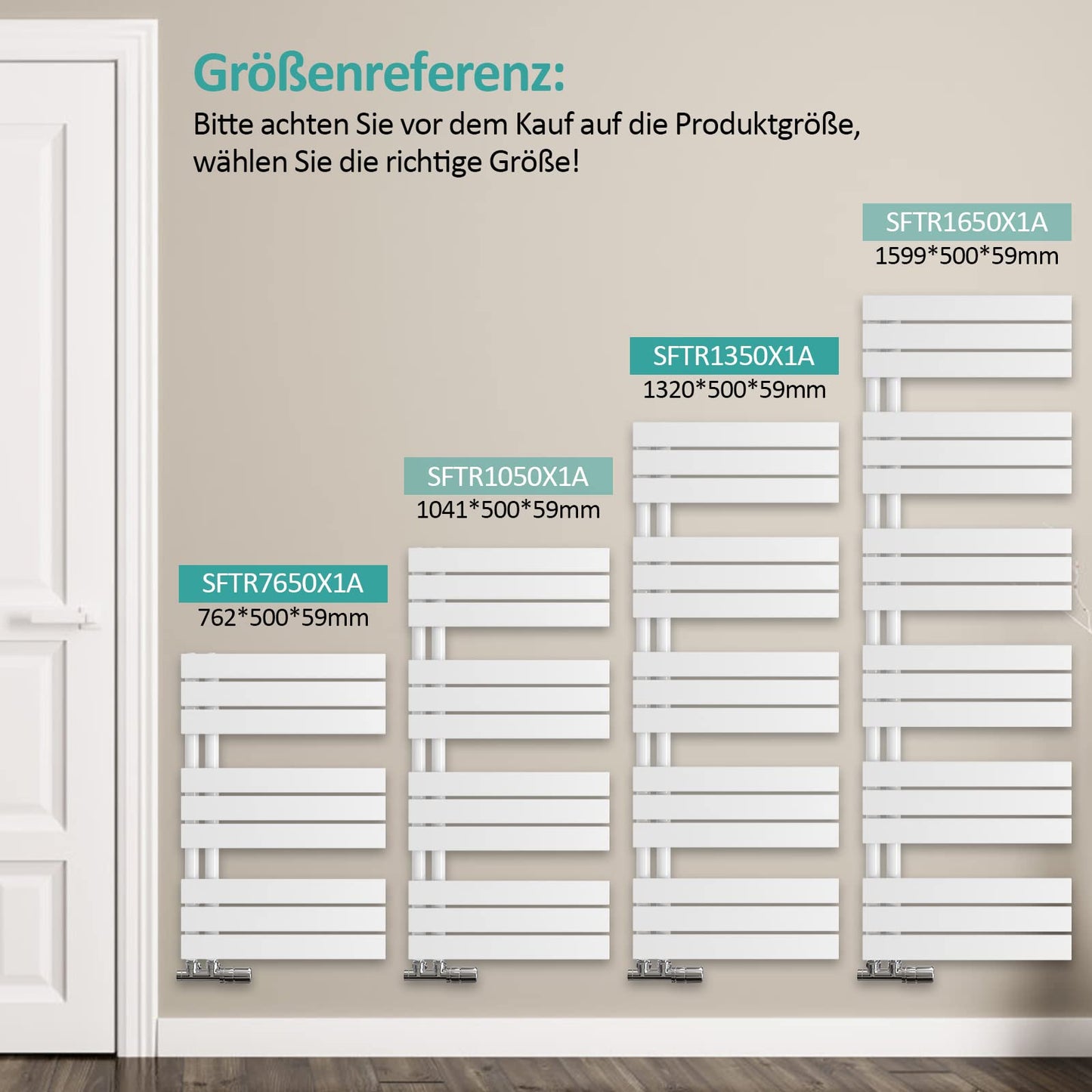 EMKE bathroom radiator 104x50 cm, towel radiator with side connections, towel warmer, towel rack, towel dryer, flat bathroom radiator, white towel heater 529W