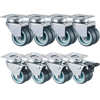 8 pieces double casters swivel casters with brake 50mm transport castors furniture castors with brake up to 400kg beach chair castors heavy duty wheels 360° rotation silent operation (4 brake castors, 4 swivel castors)