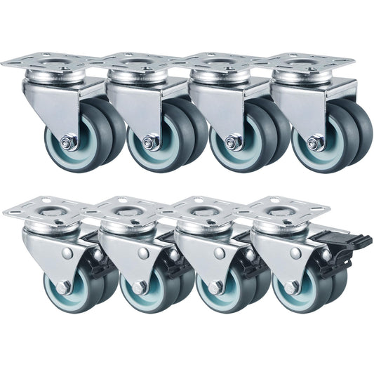 8 pieces double casters swivel casters with brake 50mm transport castors furniture castors with brake up to 400kg beach chair castors heavy duty wheels 360° rotation silent operation (4 brake castors, 4 swivel castors)