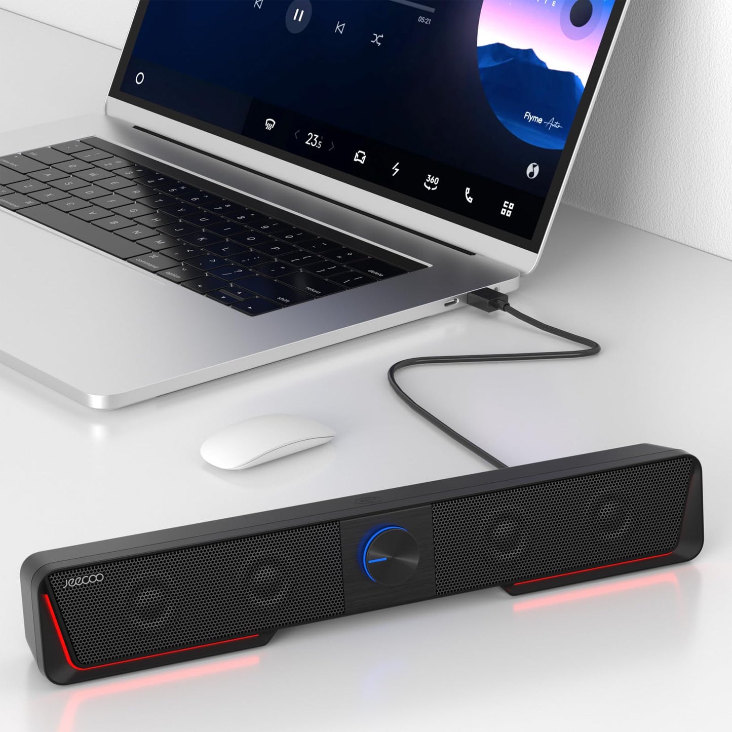 Jeecoo A40 PC speakers, portable computer speakers in black, 2.0 PC soundbar with USB operation and Bluetooth mode for smartphones and mobile devices, PC.