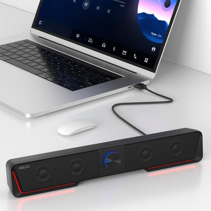 Jeecoo A40 PC speakers, portable computer speakers in black, 2.0 PC soundbar with USB operation and Bluetooth mode for smartphones and mobile devices, PC.
