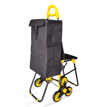 VOUNOT Shopping cart stair climber with cooler compartment and folding seat, foldable shopping trolley with 3 wheels, 40 L.