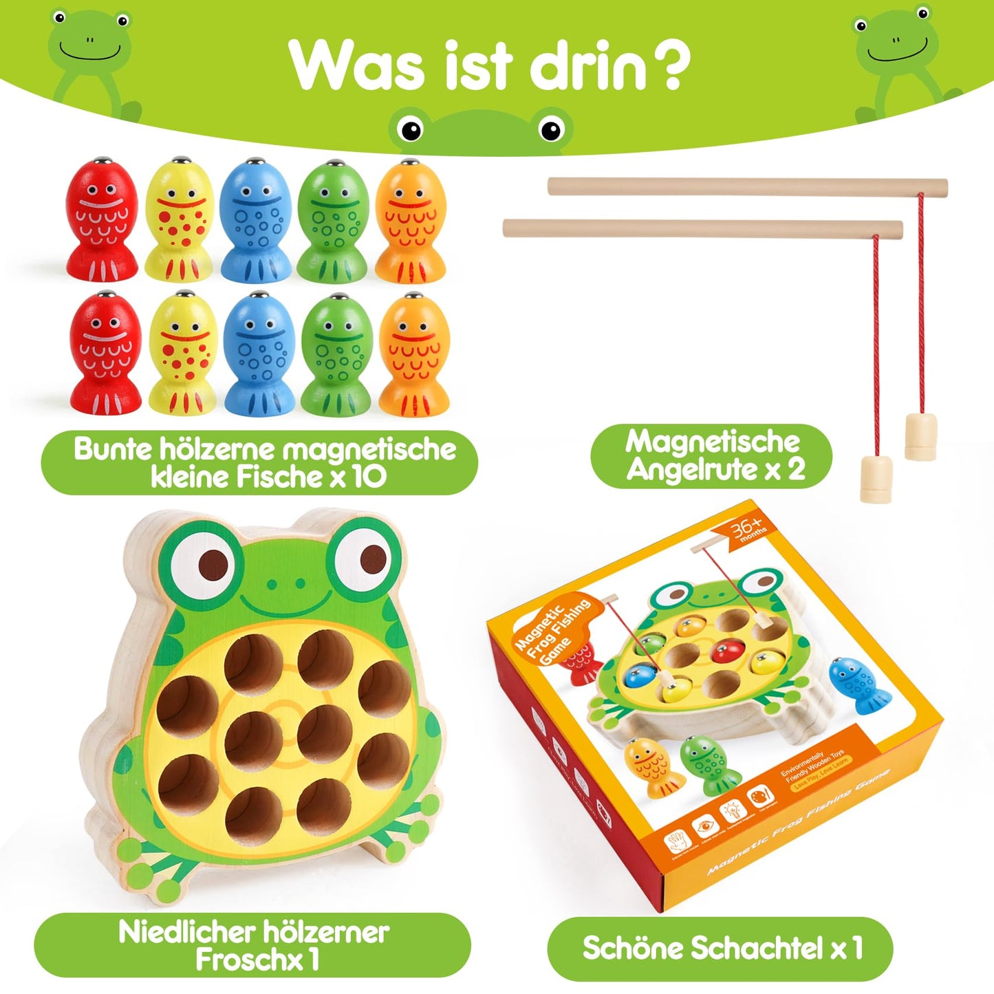 Skrtuan Montessori wooden toys, toys for 2 3 4 year olds Magnetic fishing toy to learn fine motor skills, educational games motor skills toy wooden fishing game for children