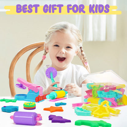 Jiosdo Clay Tool Set, 40 Pieces Clay Accessories for Kids, Playdough Tools, Extruder Modeling Tool Kitchen Toy Learning Toy for Boys Girls (with Storage Box)