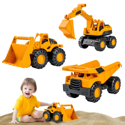 3 pieces of sand toy excavator sandbox, use dump truck excavator beach toy car, tires made of soft material, Spielstabil sand toy for 1-5 year old girl boy summer toy