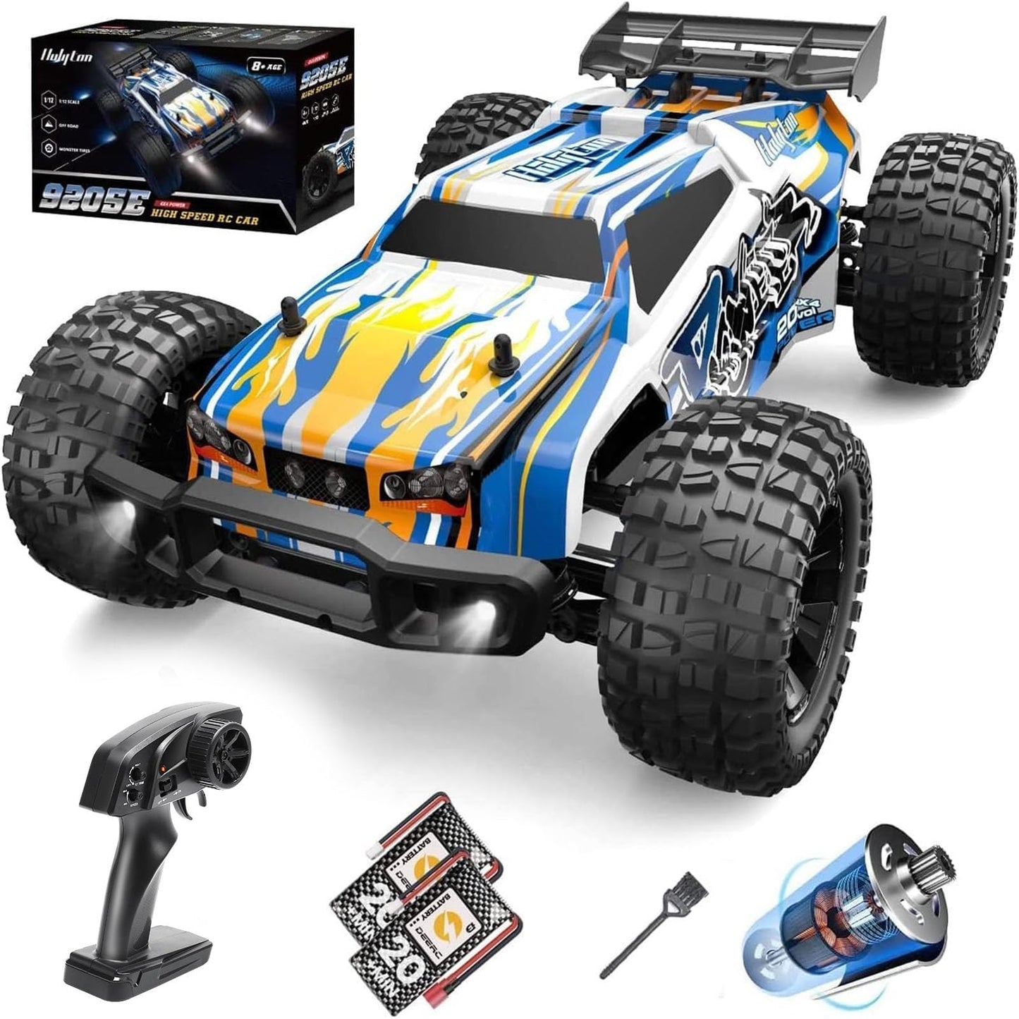 DEERC 9205E RC Car 1:10 Remote Control Car 48 km/h High Speed 4WD Monster Truck Buggy Offroad Crawler with 2 Batteries, 2.4GHz Remote Control Toy for Kids & Adults.