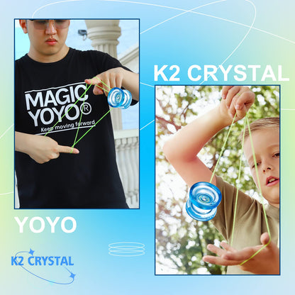 Responsive JoJo for Kids K2 Crystal Blue, plastic YoYo, professional Yoyo with Unresponsive Bearing, Trick Yoyo for Adults, with Bearing Remover, Bag, 12 Yo-Yo Strings