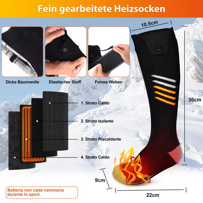 Heated socks, APP Smart Electric Warm Socks 2X5000mAh Heated Ski Socks Thickened Rechargeable Heated Socks, 360° warmth in the forefoot area Winter foot warmer Warm socks For Men Women