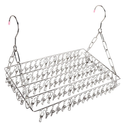 Lyrlody clothes hanger, stainless steel clothes hanger, collapsible sock holder, underwear hanger, hanger for drying towels, bras, lingerie (balcony drying sock holder with 100 clips)