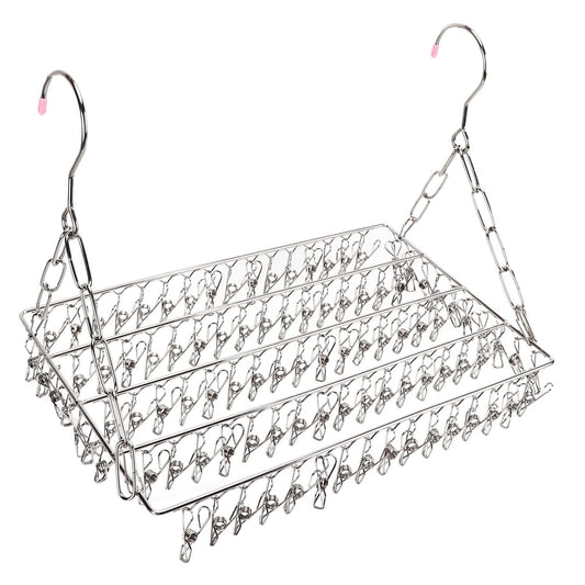 Lyrlody clothes hanger, stainless steel clothes hanger, collapsible sock holder, underwear hanger, hanger for drying towels, bras, lingerie (balcony drying sock holder with 100 clips)