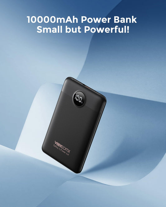 VEEKOMX Power Bank 10000mAh Mini Portable Charger 22.5W External Battery Pack with PD 3.0 QC 3.0 USB C Input & Output Travel Gadgets Compatible with iPhone/Samsung/Huawei/Xiaomi/AirPods/iPad