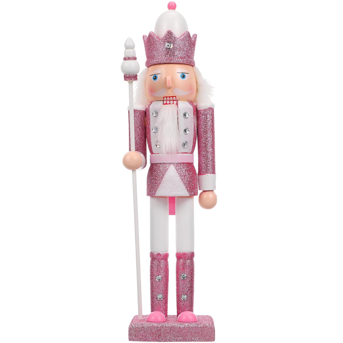 Veemoon Pink Christmas Nutcracker with Cane 30.5 cm Handcrafted wooden nutcracker for home party tabletop shelves Christmas figure decoration