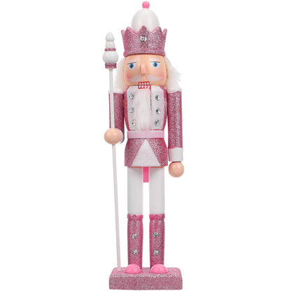 Veemoon Pink Christmas Nutcracker with Cane 30.5 cm Handcrafted wooden nutcracker for home party tabletop shelves Christmas figure decoration