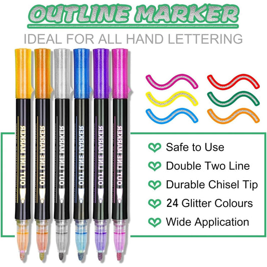 ECtury advent calendar filling, glitter pens magical pens, small items for advent calendar children, gifts for girls, 24 outline pens magic pens for crafting, girl gifts 4-12 years