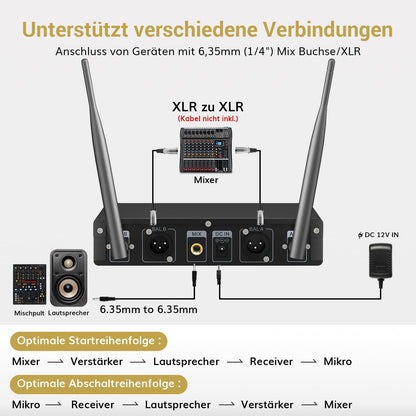 TONOR Wireless UHF Professional Dynamic Dual Wireless Microphone, Handheld Microphone System, Home KTV Set for Karaoke, Party, DJ, Church, Wedding, Meeting, 60 Meters, TW820, Silver