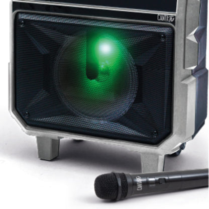 Sing Your Karaoke 2022, complete professional karaoke, portable audio-video system with Wi-Fi microphone, 14-inch touchscreen, Wi-Fi, 40W RMS speakers, 4 hours charging time, 2 radio frequencies.