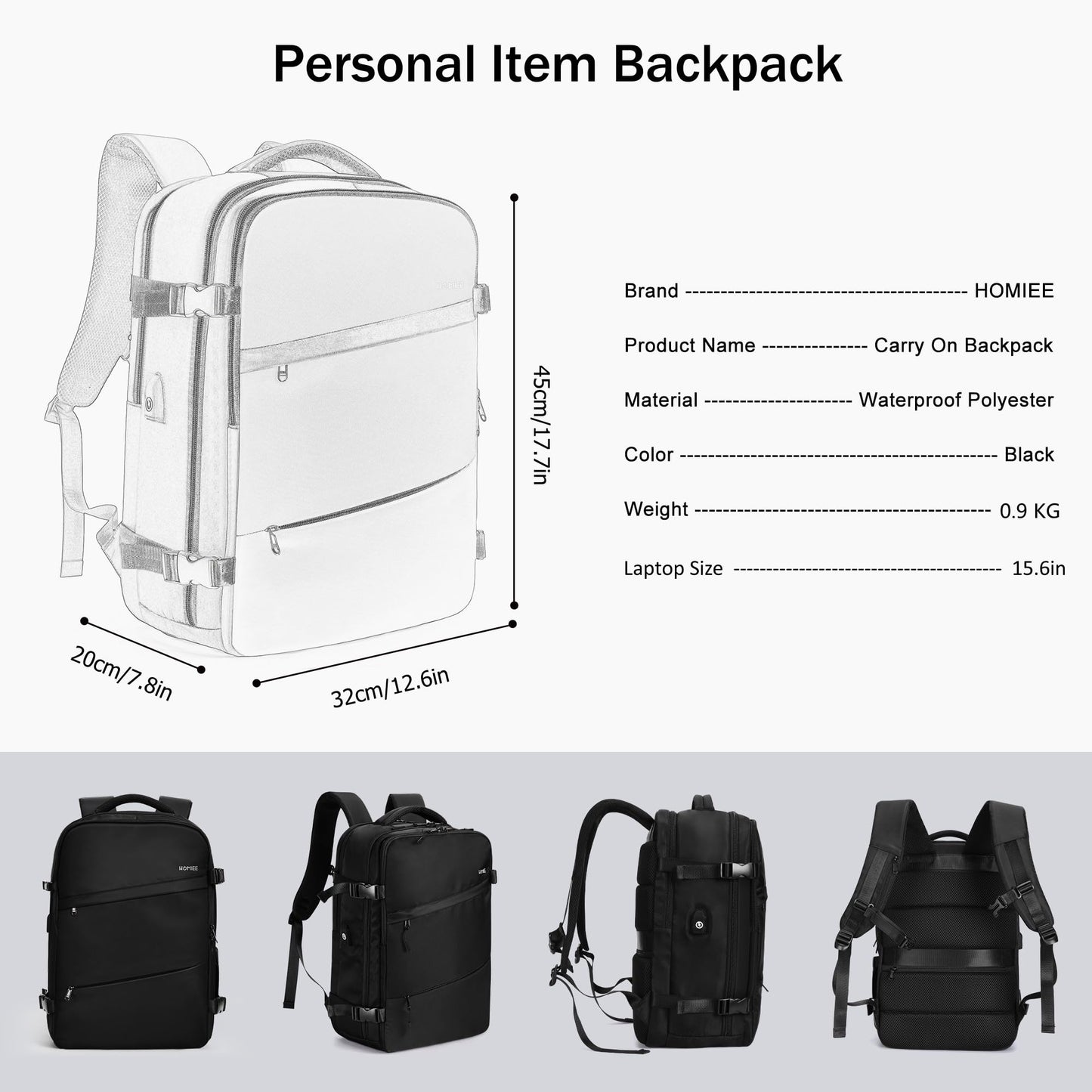 HOMIEE Travel Backpack for Women and Men, 40L Carry-On Rucksack for Airplane, Casual School Backpack for Travel, Daypack for Sports, Casual Women's Backpack Suitcase.