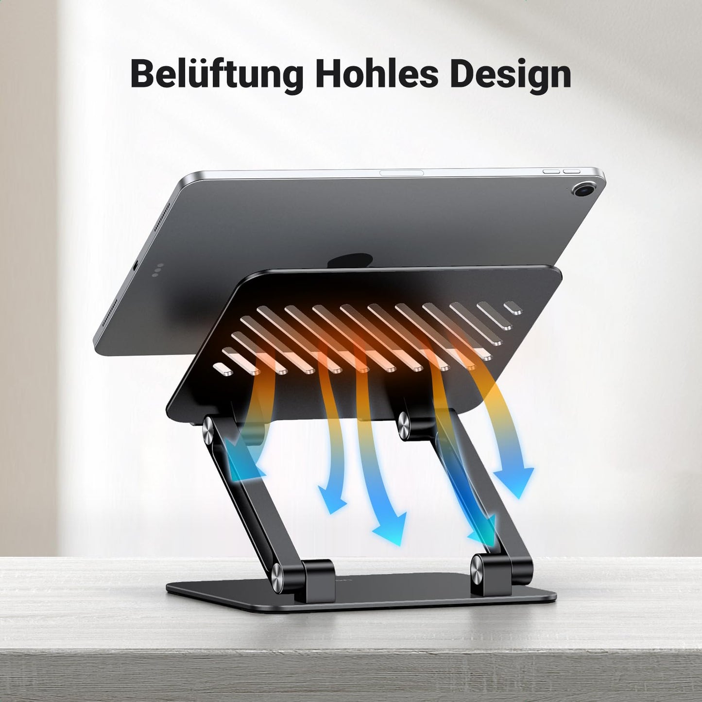 UGREEN Tablet Stand Adjustable Holder Aluminum Foldable Phone, compatible with iPad Pro Air Mini 11 12.9 Galaxy Tab S9 Huawei MatePad iPhone 16 15 up to 12.9 inches (Black)