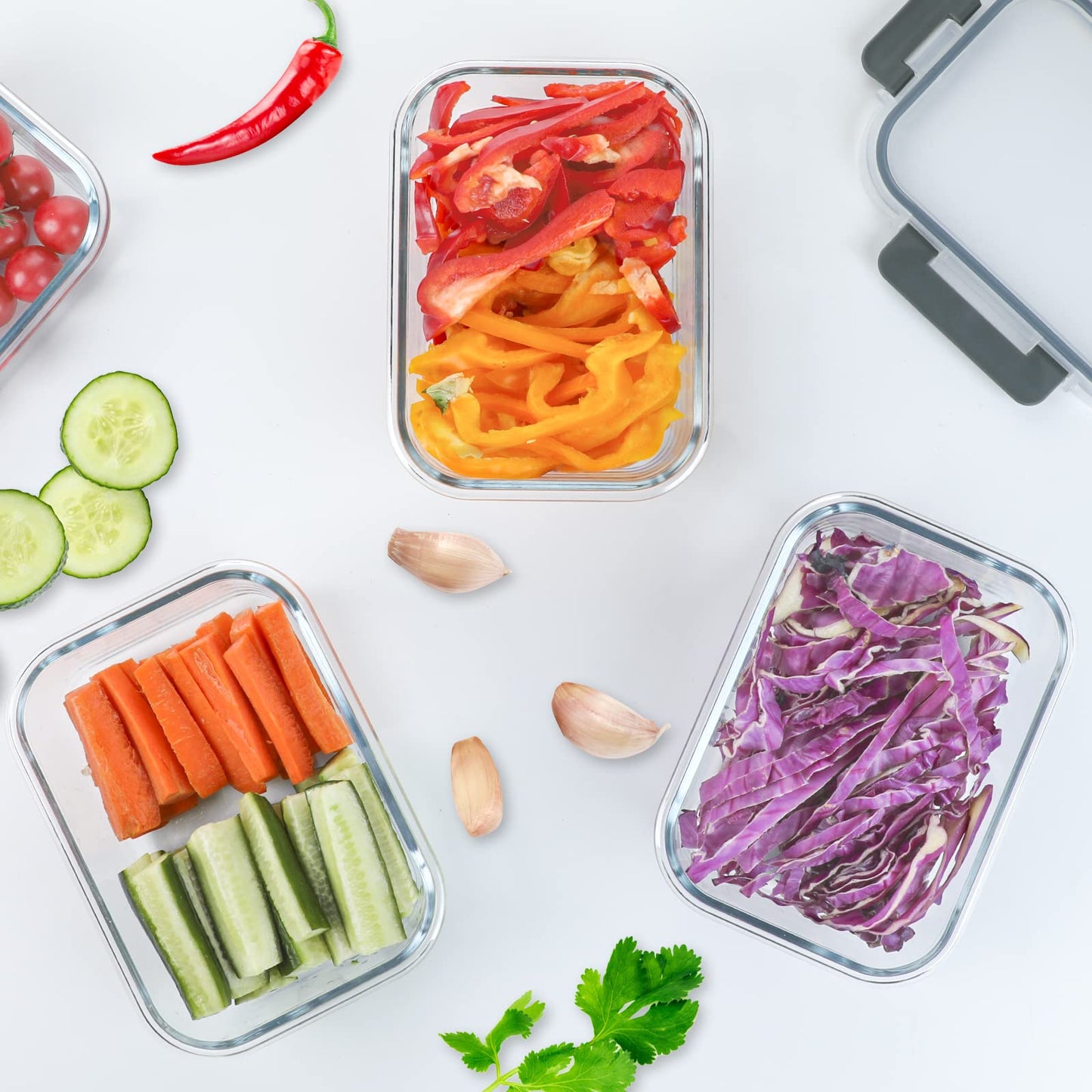 MCIRCO Glass Food Storage Containers 1040ml | Set of 5 Click-It Containers with Lids | Silicone Seal Ring | Glass Containers with Lids | Meal Prep Glass