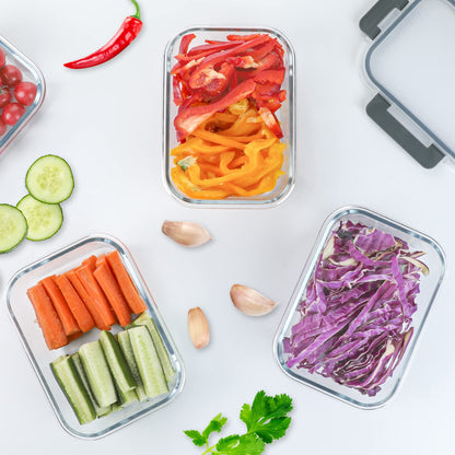MCIRCO Glass Food Storage Containers 1040ml | Set of 5 Click-It Containers with Lids | Silicone Seal Ring | Glass Containers with Lids | Meal Prep Glass