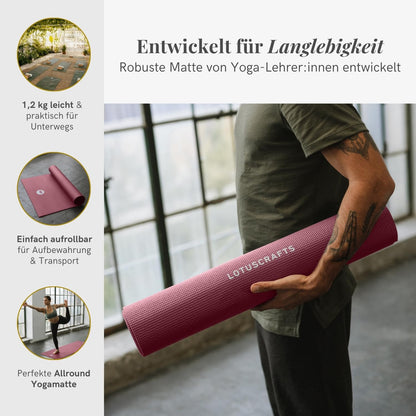 LOTUSCRAFTS® Yoga Mat Standard or XL, versatile for use as a yoga mat, exercise mat, gymnastics mat, fitness mat, non-slip yoga mat, sports mat, training mat, yoga mats, Pilates mat.