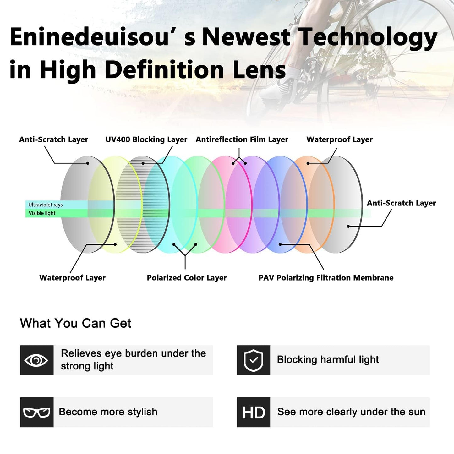 Eninedeuisou Sunglasses Bike Goggles for Men Women UV 400 Protection Protective Glasses MTB Sports Glasses for Outdoor Sports Cycling Driving Running Golf Baseball