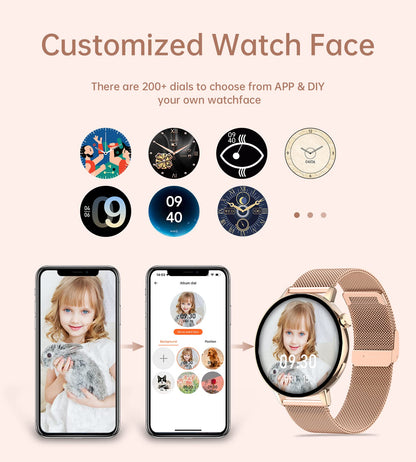Iaret Smartwatch for women with phone function, 1.32 inch HD touchscreen fitness watch with menstrual cycle tracking, heart rate monitor, SpO2, 20 sports modes, waterproof sports wristwatch for Android iOS, rose gold.
