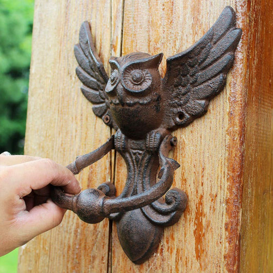 Owl Door Knocker Cast Iron Handle Vintage Owl Antique Style Decorative Door for Your Garden/Wooden House/Farmhouse - Brown