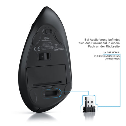 CSL - Optical wireless mouse - vertical design - ergonomic - prevents mouse arm and tennis elbow - gentle on the arm - 5 buttons
