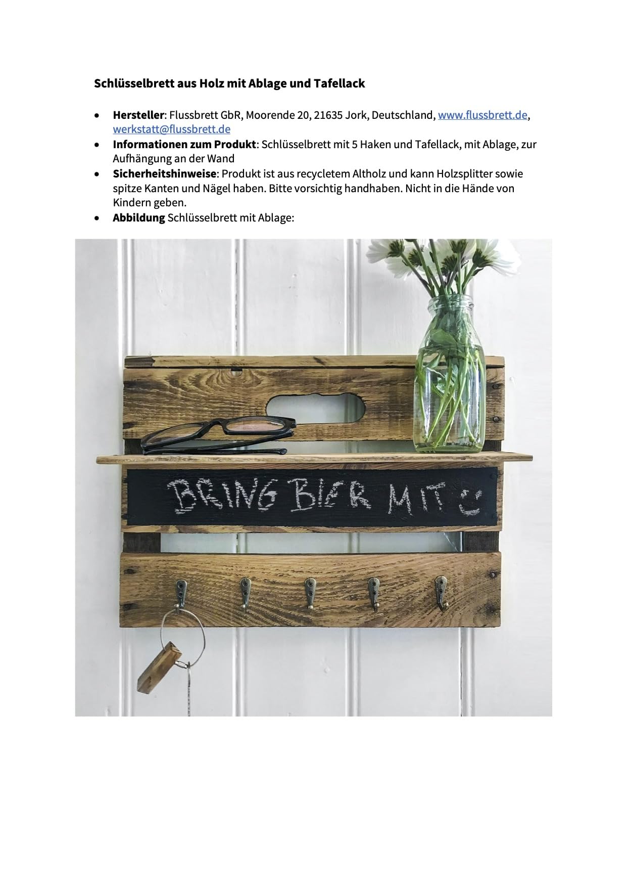 Wooden key rack WITH SHELF and chalk paint.
