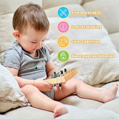 Baby Montessori Busy Board for 2 years and up, motor skills toy with 19 LEDs, activity board wooden toy educational sensory toy, gift for boys and girls aged 2, 3, 4 years.