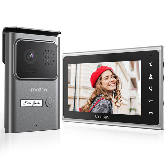 TMEZON Video Door Intercom 2 Wire, Doorbell with Camera and 7'' Monitor, Intercom with Door Opener, Plug & Play, Night Vision, Two-Way Audio, Unlock via Monitor