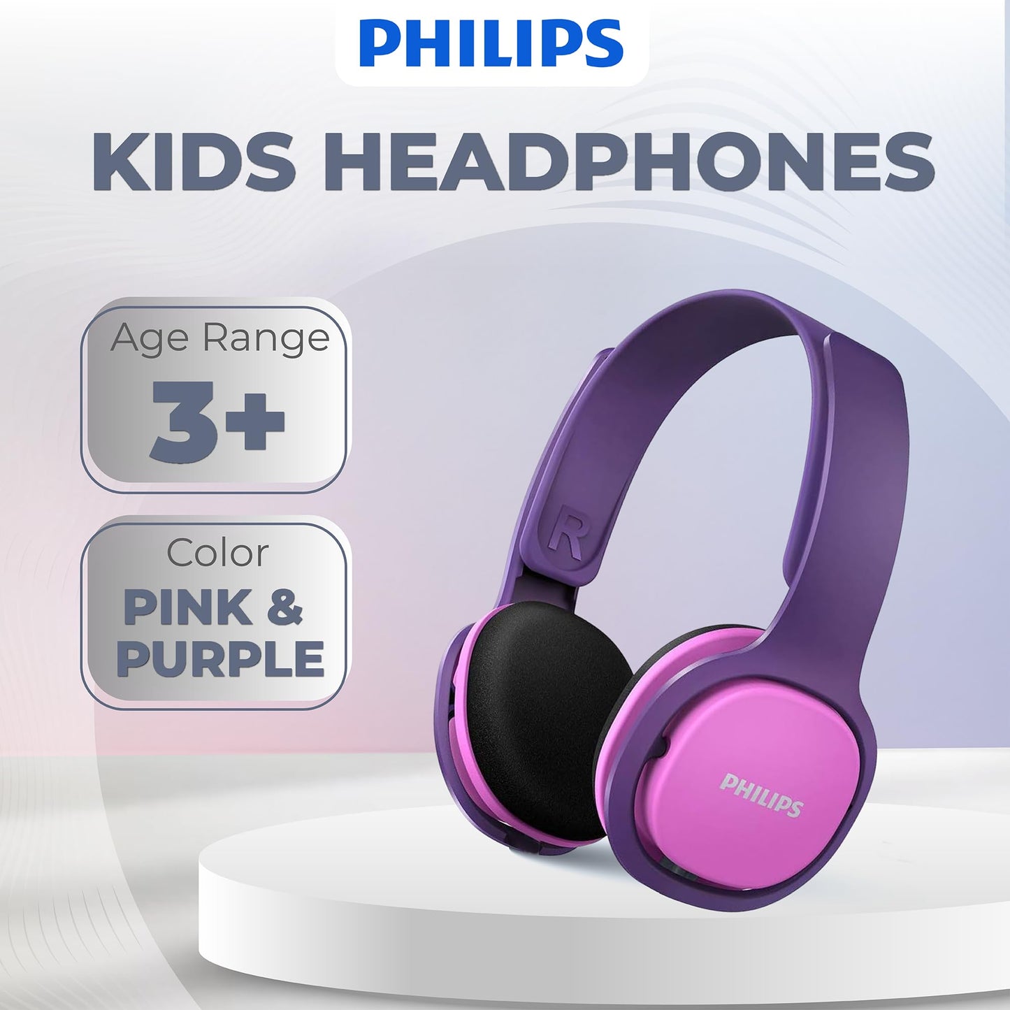 Philips SHK2000PK/00 Over Ear Kids Headphones, Colorful LED lights, 85dB volume limit, Noise-isolating, with soft ear cushions, Ergonomic headband (Pink)